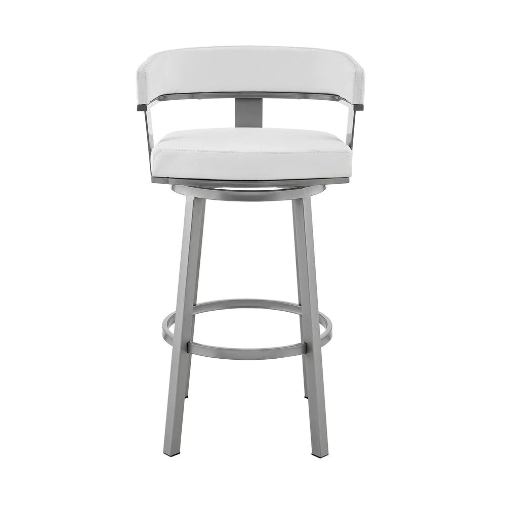 Jack 30 Inch Bar Height Stool, Swivel Chair, Vegan Faux Leather, White - BM283291