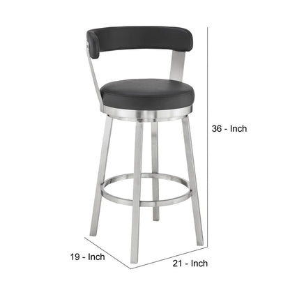 Emma 26 Inch Counter Height Swivel Stool, Steel Legs, Faux Leather, Black - BM283292