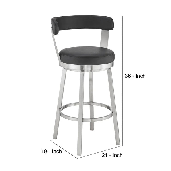Emma 26 Inch Counter Height Swivel Stool, Steel Legs, Faux Leather, Black - BM283292