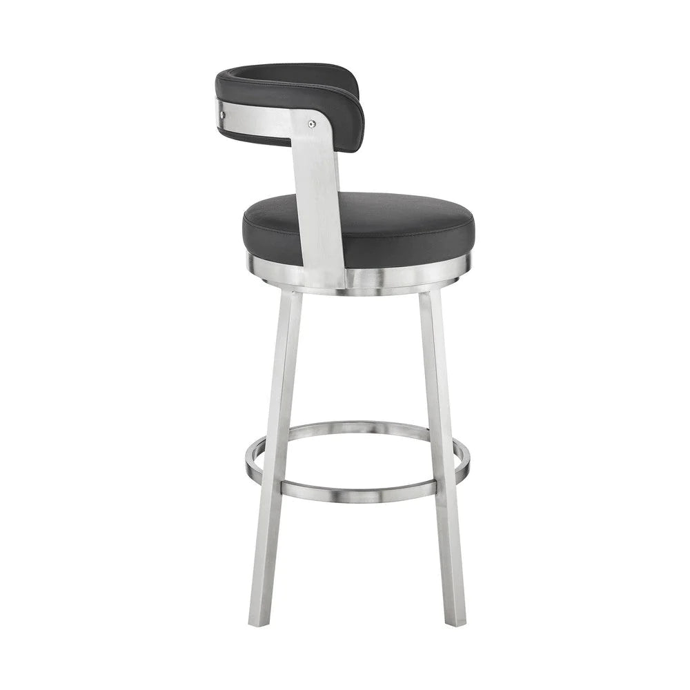 Emma 26 Inch Counter Height Swivel Stool, Steel Legs, Faux Leather, Black - BM283292