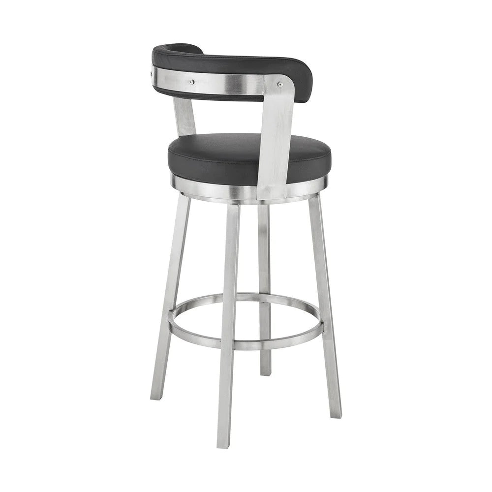 Emma 26 Inch Counter Height Swivel Stool, Steel Legs, Faux Leather, Black - BM283292