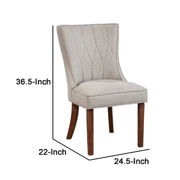 Paige 25 Inch Dining Side Chair, Fabric Upholstery, Set Of 2, Beige, Brown - BM283866