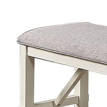Lexi 50 Inch Dining Bench, Fabric Padded Seat, Rubberwood, Gray And White - BM284313