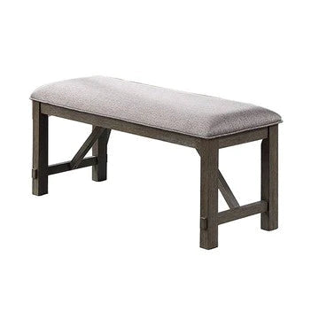 Lexi 50 Inch Dining Bench, Fabric Padded Seat, Rubberwood, Gray, Dark Brown - BM284317