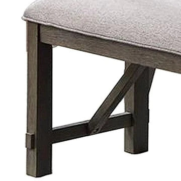 Lexi 50 Inch Dining Bench, Fabric Padded Seat, Rubberwood, Gray, Dark Brown - BM284317