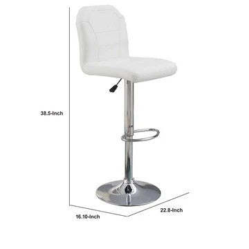 Judy 25-29 Inch Modern Bar Stool, Faux Leather Swivel Seat, Metal, White - BM284343