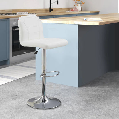 Judy 25-29 Inch Modern Bar Stool, Faux Leather Swivel Seat, Metal, White - BM284343