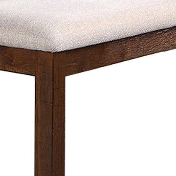 48 Inch Classic Fabric Upholstered Dining Bench, Pine Wood, Ivory And Brown - BM284352