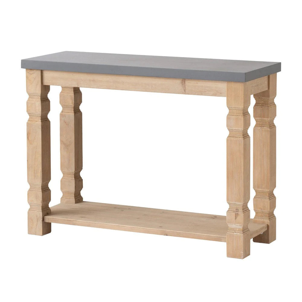 42 Inch Console Sideboard Table, Wood Frame, Concrete Top, Modern, Gray - BM285118