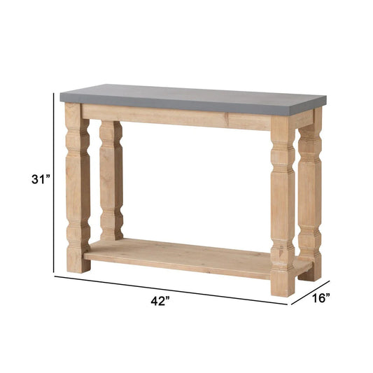 42 Inch Console Sideboard Table, Wood Frame, Concrete Top, Modern, Gray - BM285118