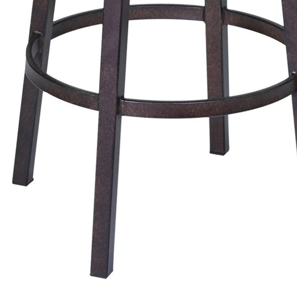 Irma 30 Inch Vegan Faux Leather Bar Stool, Cross Back, Swivel, Metal, Brown - BM285322