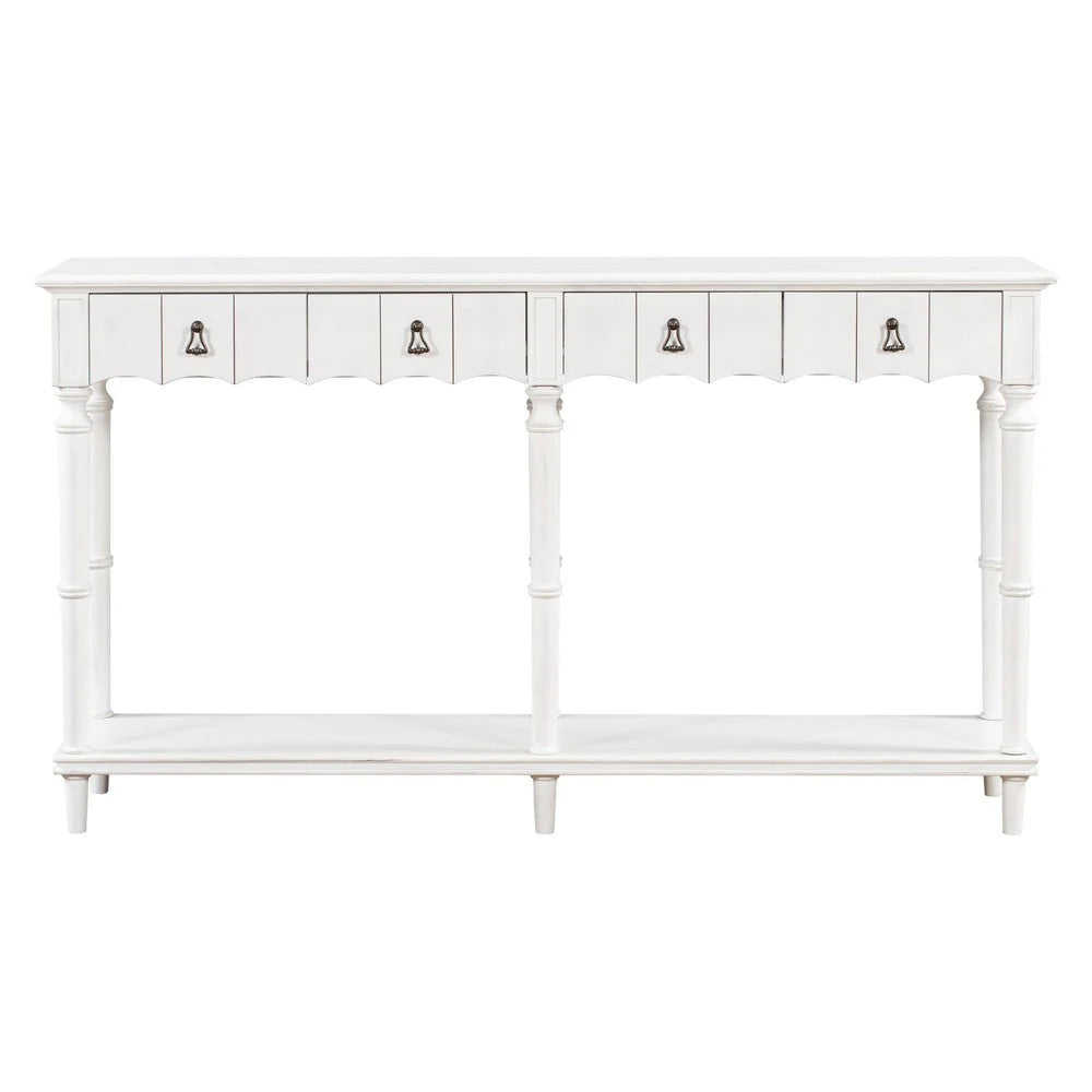 Tyra 63 Inch Console Sideboard Table, 4 Drawers, Turned Legs, White - BM285472