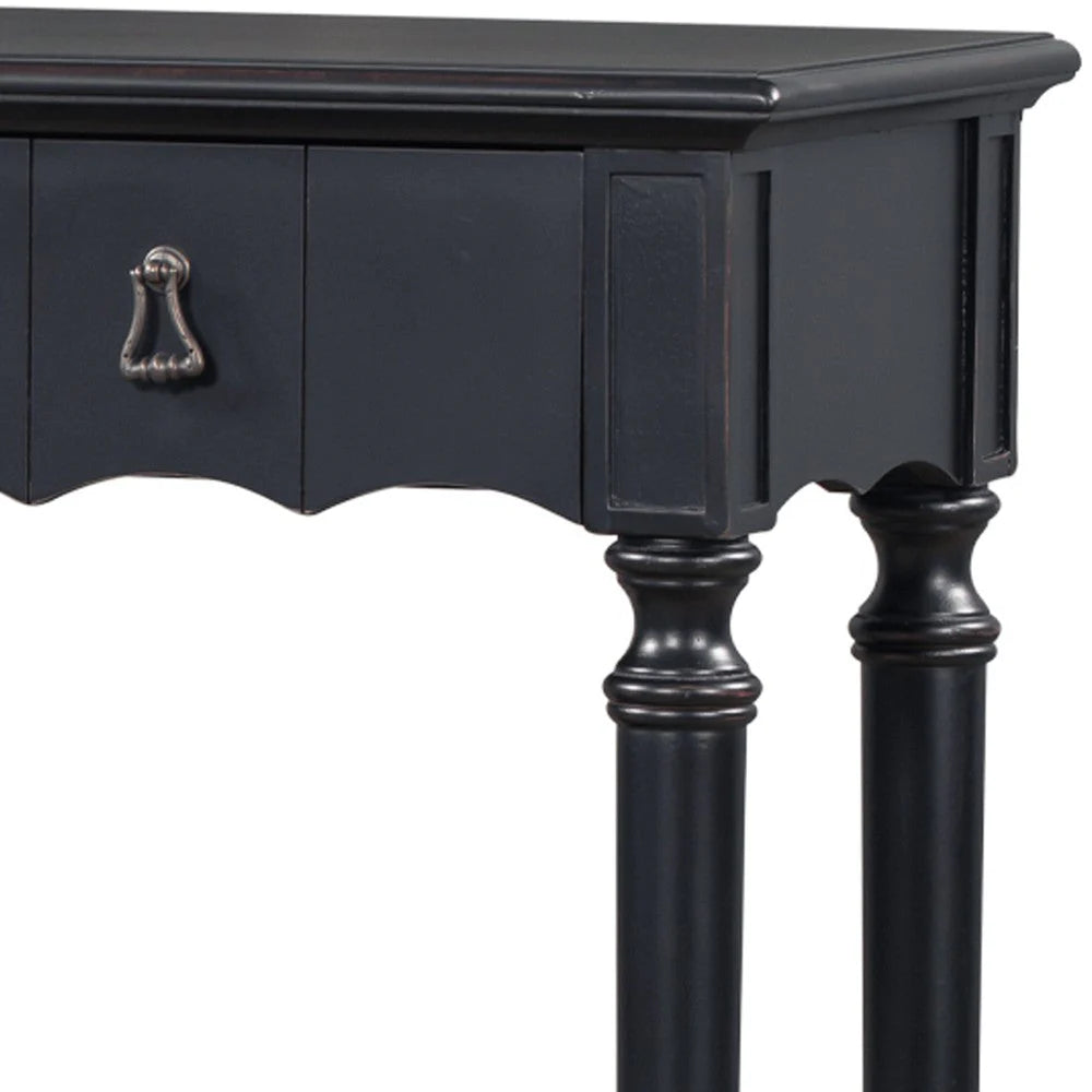 Tyra 63 Inch Console Sideboard Table, Grooved 4 Drawers, Turned Legs, Black - BM285473