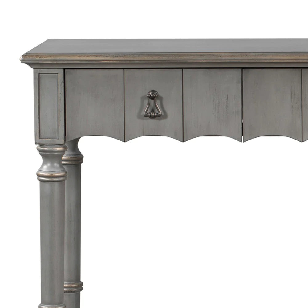 Tyra 63 Inch Console Sideboard Table, Grooved 4 Drawers, Turned Legs, Gray - BM285474