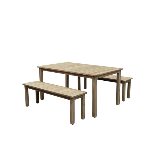 Felix 3 Piece Modern Dining Set, Natural Brown Acacia Wood Frame, 6 Seater - BM287785