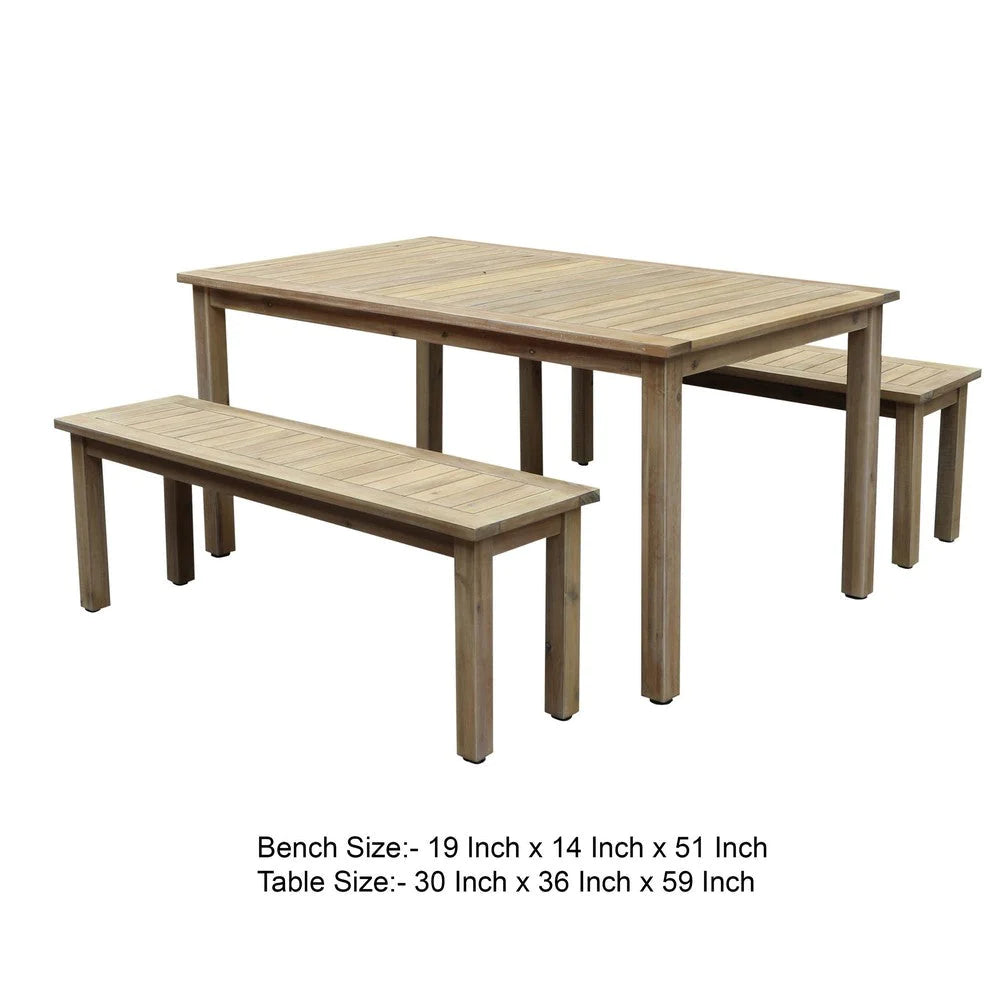 Felix 3 Piece Modern Dining Set, Natural Brown Acacia Wood Frame, 6 Seater - BM287785