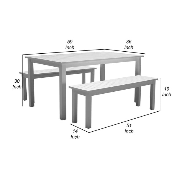 Felix 3 Piece Modern Dining Set, Crisp White Acacia Wood Frame, 6 Seater - BM287786