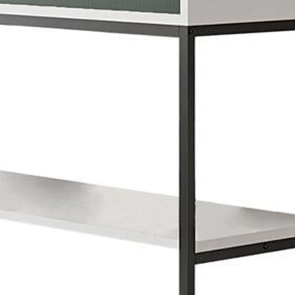 39 Inch Console Sideboard Table With Shelves And Drawer, White, Green - BM293173