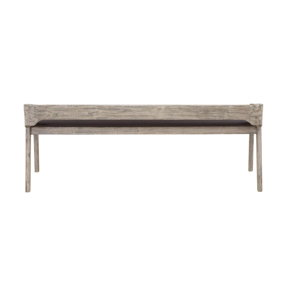 Kit 60 Inch Modern Dining Bench, Padded Seat, Curved Open Back, Gray, Brown - BM293823