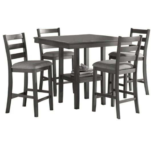 5 Piece Counter Height Dining Set, Table And 4 Chairs, Padded Seats, Gray - BM294271