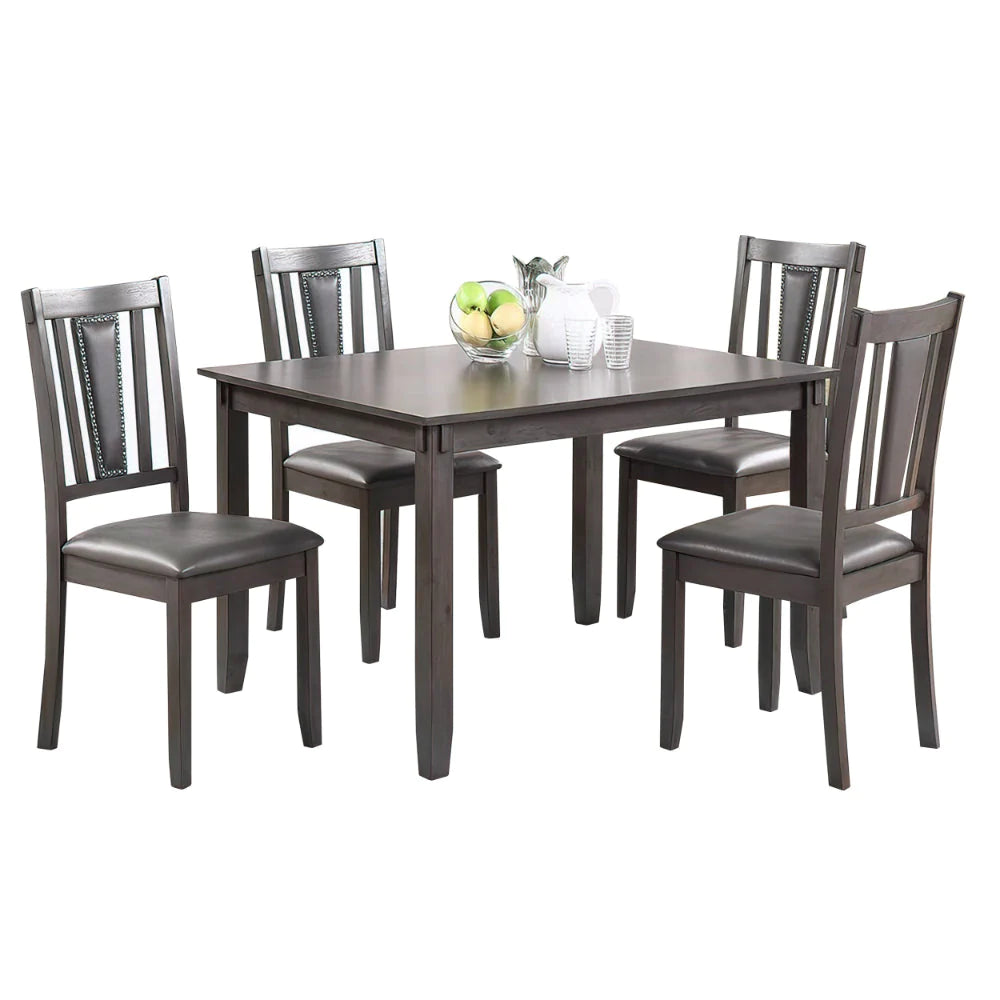 Modern 5 Piece Dining Set With Table, 4 Chairs, Cushioned, Gray And Brown - BM294283