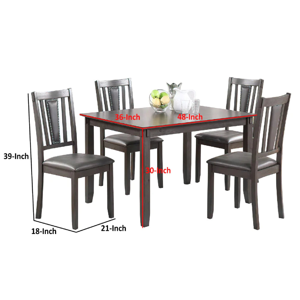 Modern 5 Piece Dining Set With Table, 4 Chairs, Cushioned, Gray And Brown - BM294283