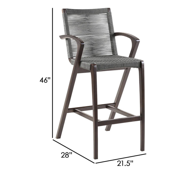 Ivan 30 Inch Barstool, Dark Brown Eucalyptus Wood Frame, Gray Rope Weave - BM295635