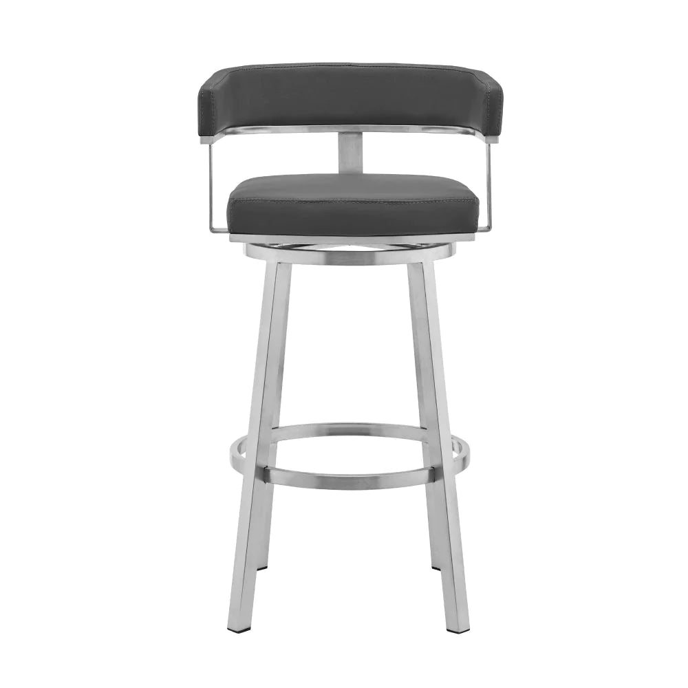 Sez 26 Inch Modern Swivel Barstool Armchair, Backrest, Gray Faux Leather - BM295659