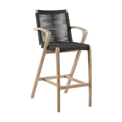 Ivan 26 Inch Counter Height Stool, Light Eucalyptus Wood, Charcoal Rope - BM295683