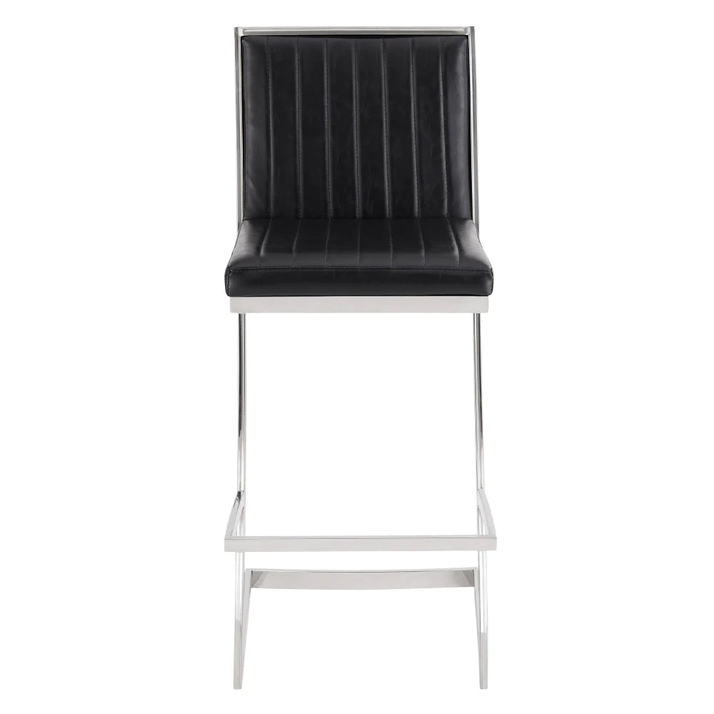 Eno 30 Inch Modern Barstool, Channel Stiched Square Back, Z Legs, Black - BM295689