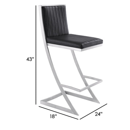 Eno 30 Inch Modern Barstool, Channel Stiched Square Back, Z Legs, Black - BM295689