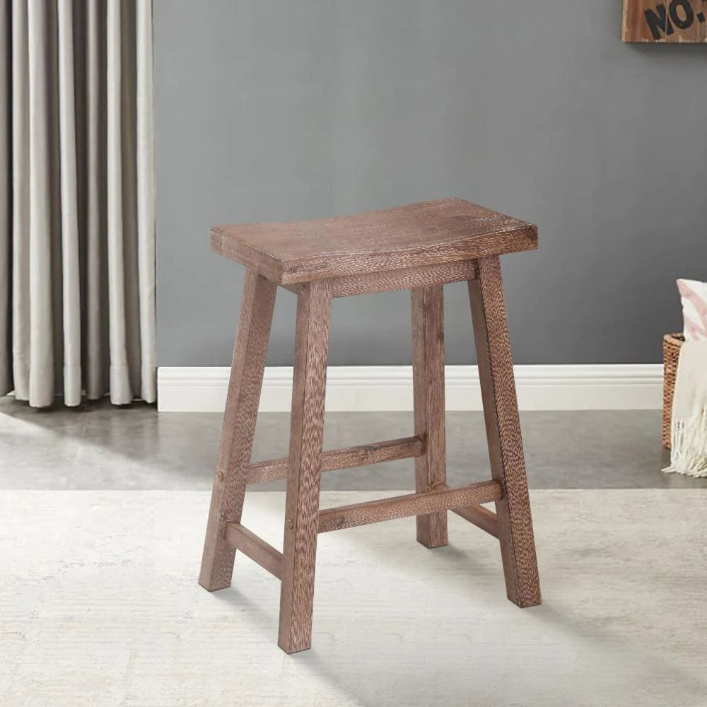 Wooden Frame Saddle Seat Counter Height Stool With Angled Legs, Brown - BM61441