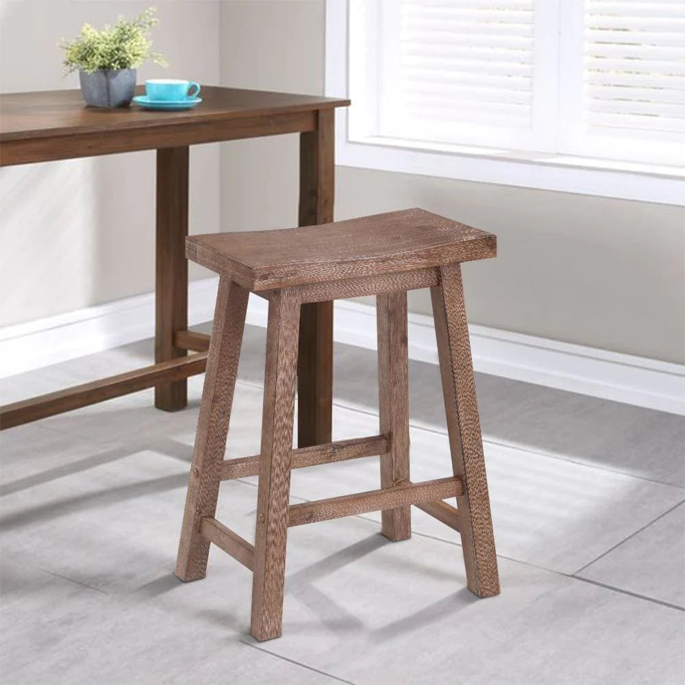 Wooden Frame Saddle Seat Counter Height Stool With Angled Legs, Brown - BM61441