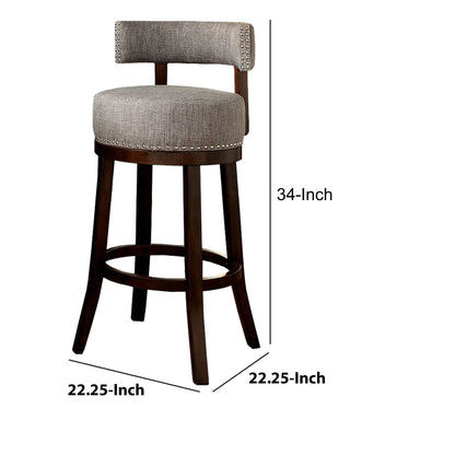 Swivel Barstool With Curved Open Low Back, Set Of 2, Gray And Brown - BM131357