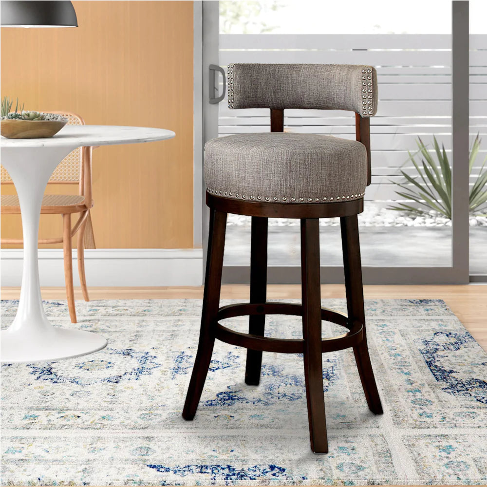 Swivel Barstool With Curved Open Low Back, Set Of 2, Gray And Brown - BM131357