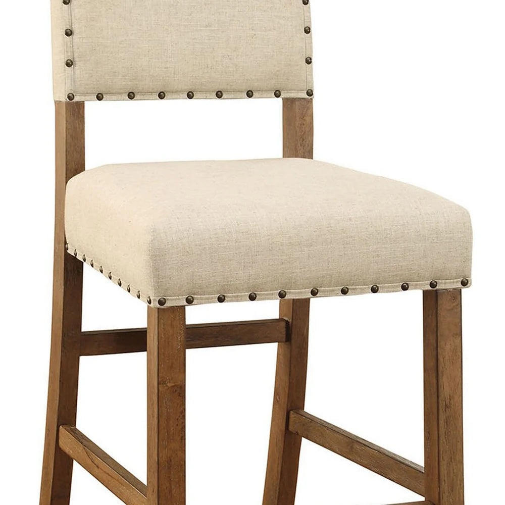 BM131232 Sania Rustic Bar Chair In Ivory Linen, Set Of 2