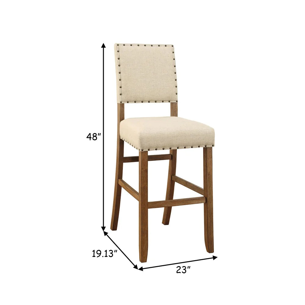 BM131232 Sania Rustic Bar Chair In Ivory Linen, Set Of 2