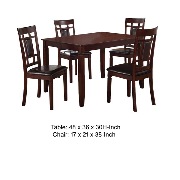 Wooden And Leather 5 Pieces Dining Set In Brown And Black - BM167131