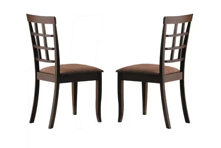 Wood & Fabric Side Chairs With Open Grid Pattern Back, Espresso Brown, Set Of 2 - BM177826