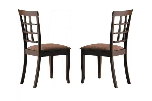 Wood & Fabric Side Chairs With Open Grid Pattern Back, Espresso Brown, Set Of 2 - BM177826