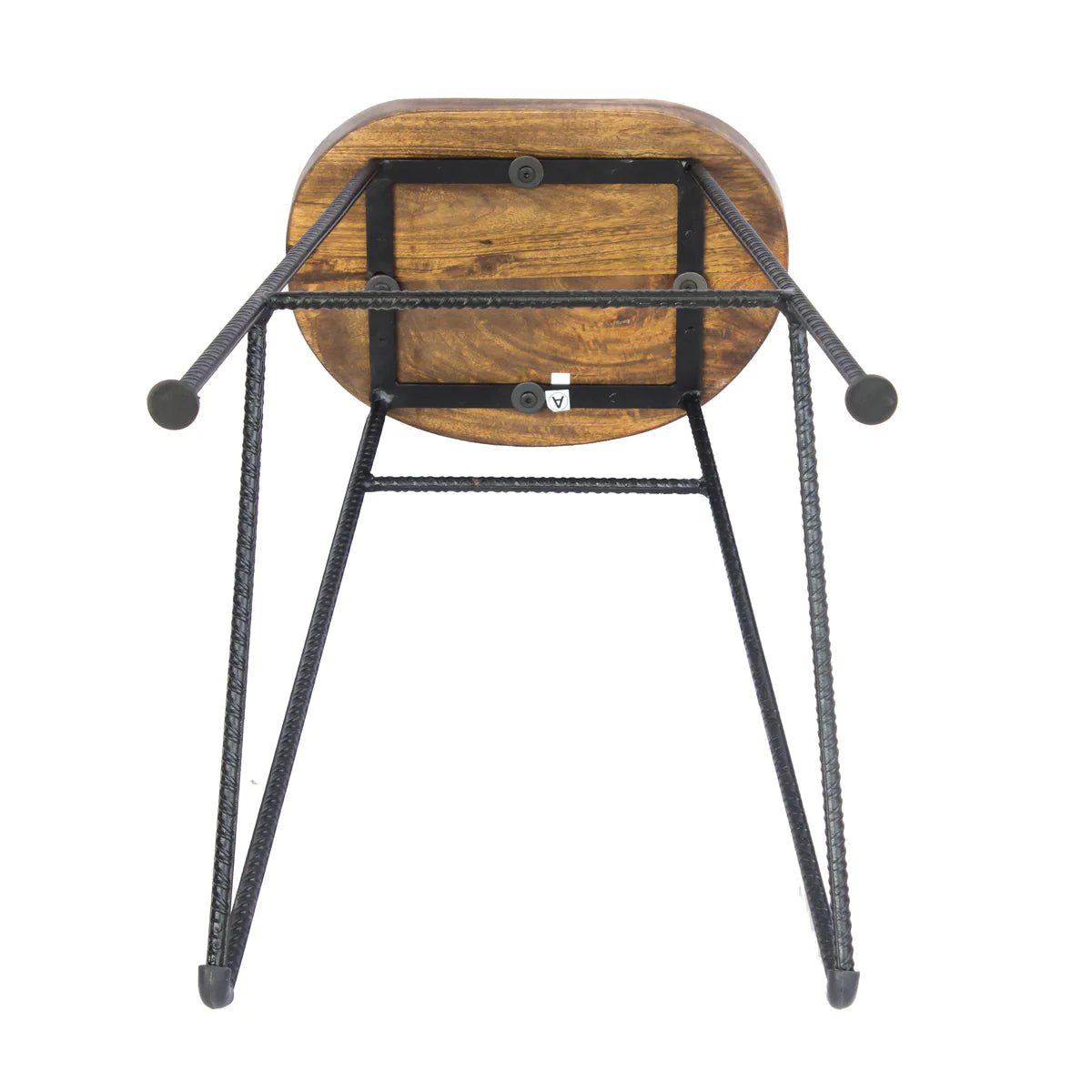 Mango Wood Saddle Seat Bar Stool With Iron Rod Legs, Brown And Black - UPT-183797