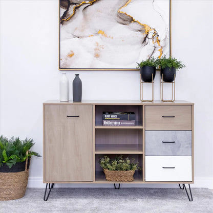 49 Inch Sideboard Buffet Console Cabinet With 3 Drawers, Oak Brown - UPT-262095