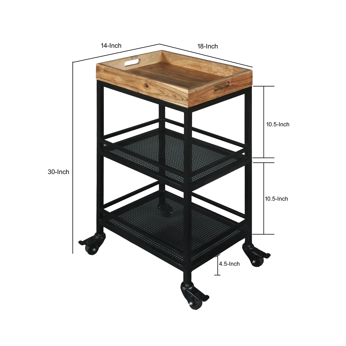 Industrial Serving Cart With 3 Tier Storage And Metal Frame, Brown And Black - UPT-263767