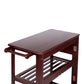 38 Inch Rubberwood Kitchen Cart, Knife Holder, Folding Frame, 2 Open Shelves, Brown - UPT-266389