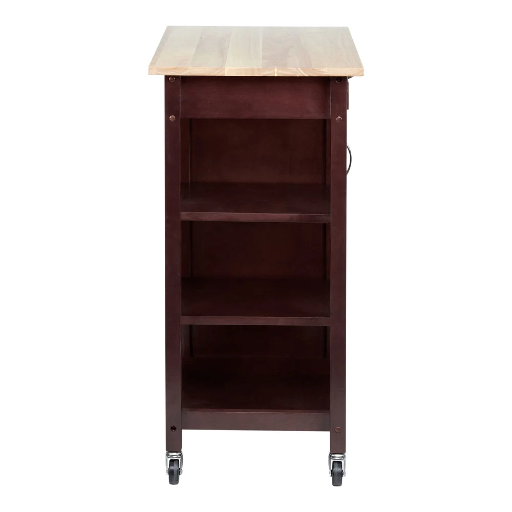 Wooden Rectangular Kitchen Cart With 1 Door And Open Compartments, Espresso Brown - UPT-266390