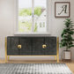 Tali 48 Inch Accent Sideboard Buffet Cabinet, 2 Doors With Gold Round Handles, Saw Marked, Charcoal Gray Acacia Wood - UPT-272889