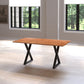 67 Inch Rectangular Dining Table With Crossed Black Metal Legs And Natural Brown Faux Live Edge Acacia Wood Top - UPT-273760