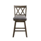 asmine 24" Handcrafted Rustic 360 Degree Swivel Counter Stool Chair, Distressed Walnut Brown, Gray Seat Cushion - UPT-295407