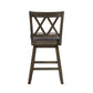 asmine 24" Handcrafted Rustic 360 Degree Swivel Counter Stool Chair, Distressed Walnut Brown, Gray Seat Cushion - UPT-295407