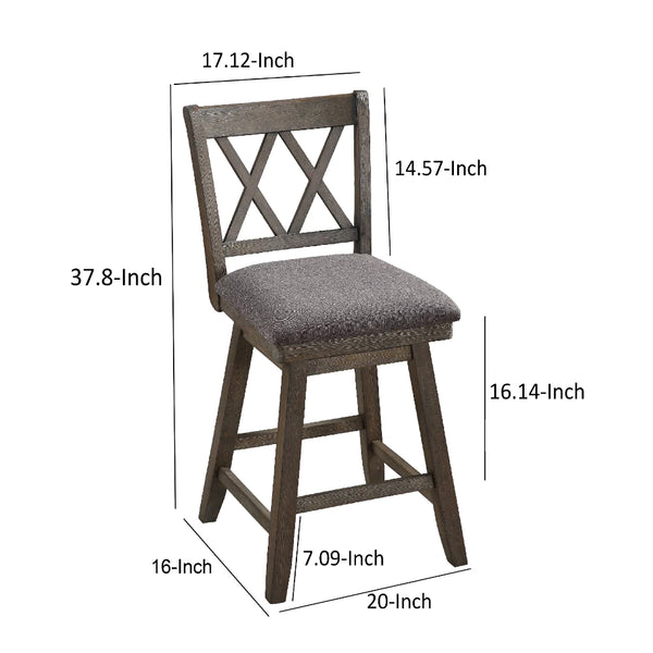 asmine 24 Handcrafted Rustic 360 Degree Swivel Counter Stool Chair, Distressed Walnut Brown, Gray Seat Cushion - UPT-295407